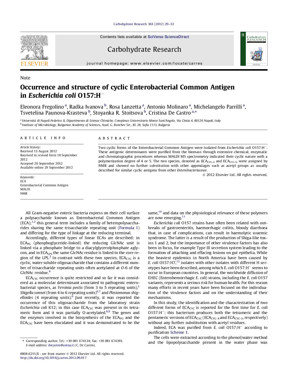 Occurrence and structure of cyclic Enterobacterial Common Antigen in Escherichia coli O157:H−