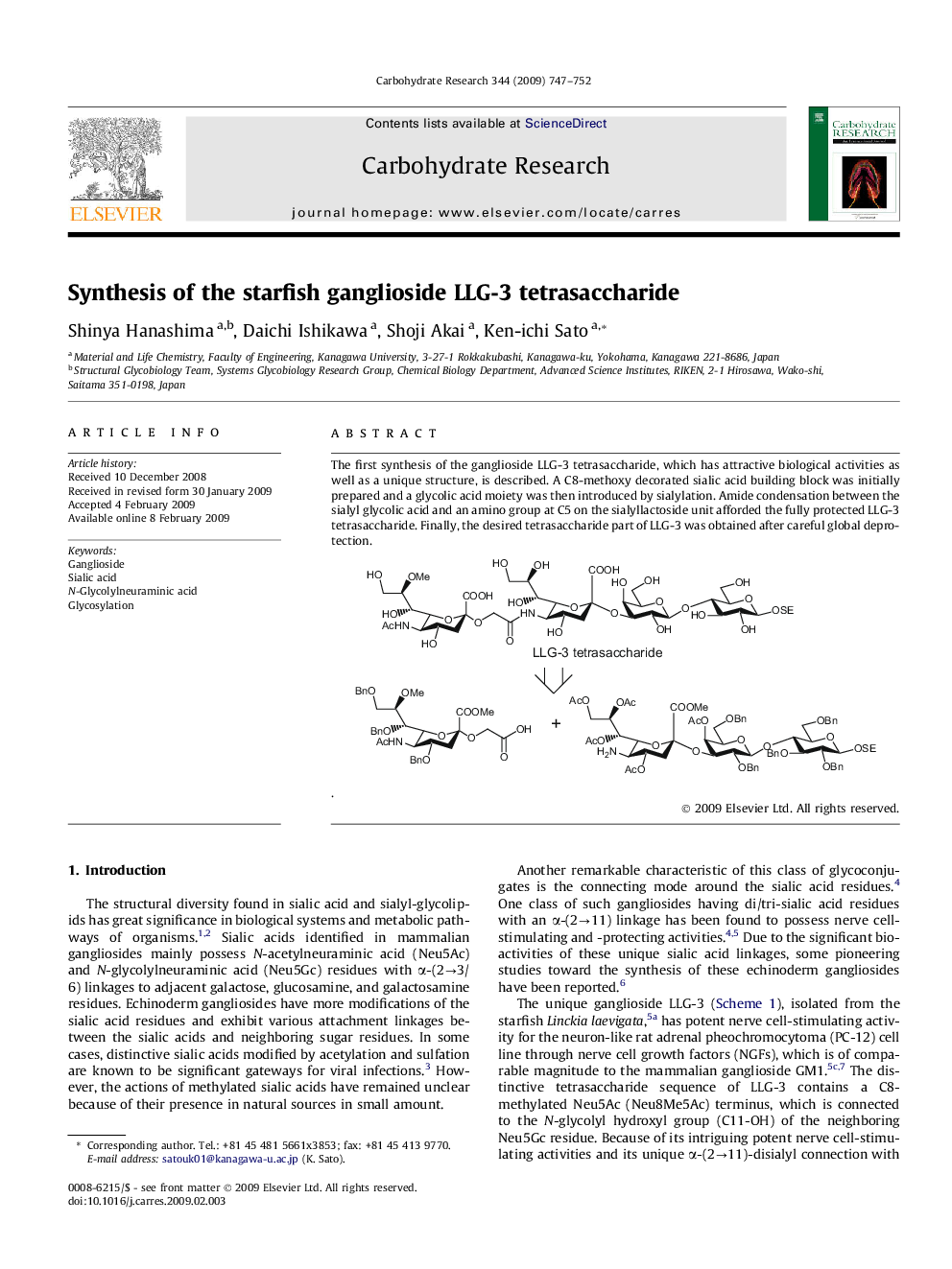 Synthesis of the starfish ganglioside LLG-3 tetrasaccharide