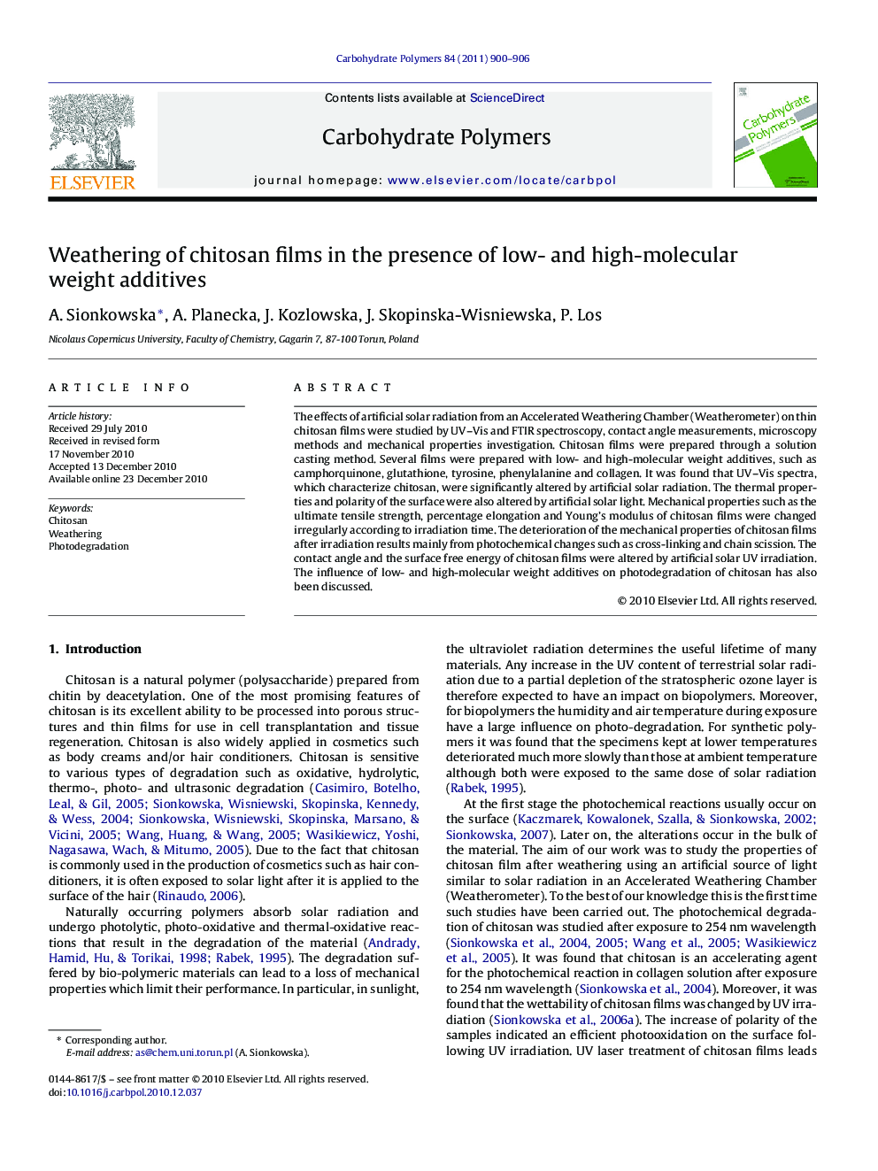 Weathering of chitosan films in the presence of low- and high-molecular weight additives