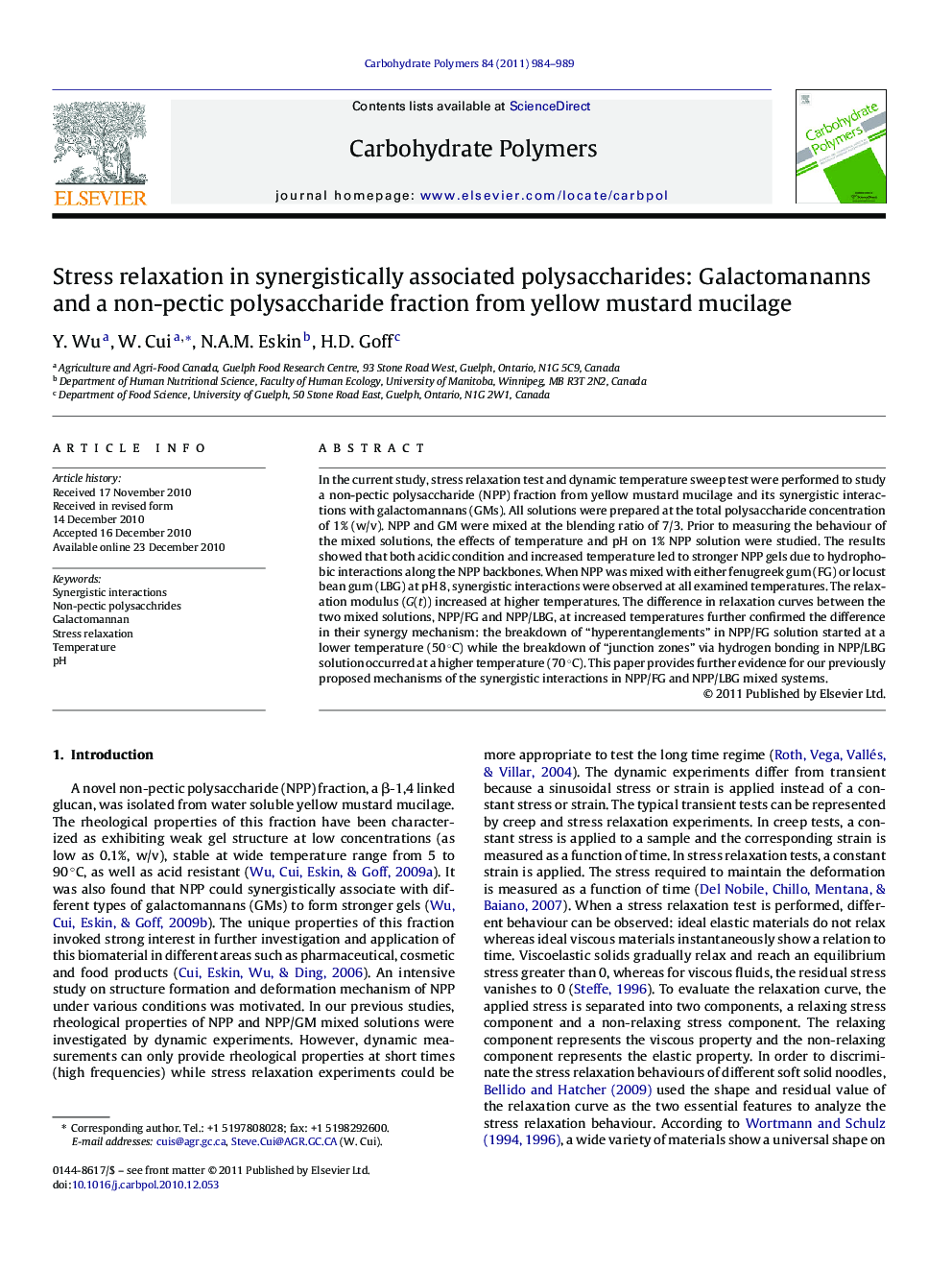 Stress relaxation in synergistically associated polysaccharides: Galactomananns and a non-pectic polysaccharide fraction from yellow mustard mucilage