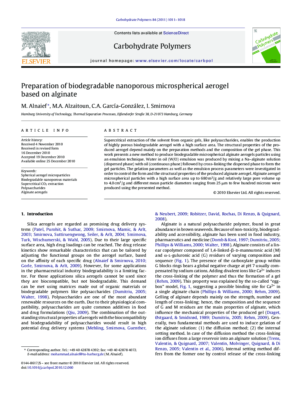 Preparation of biodegradable nanoporous microspherical aerogel based on alginate
