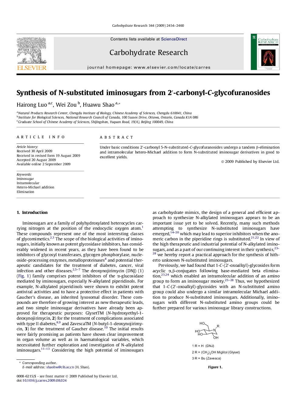 Synthesis of N-substituted iminosugars from 2′-carbonyl-C-glycofuranosides