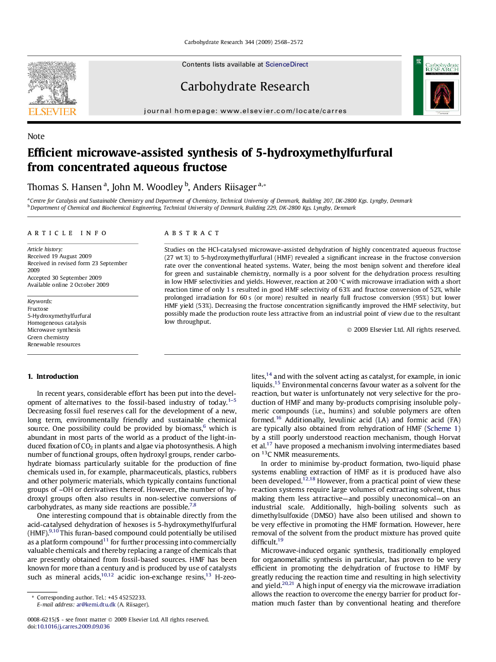 Efficient microwave-assisted synthesis of 5-hydroxymethylfurfural from concentrated aqueous fructose