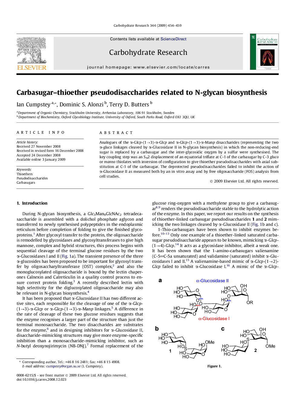 Carbasugar–thioether pseudodisaccharides related to N-glycan biosynthesis