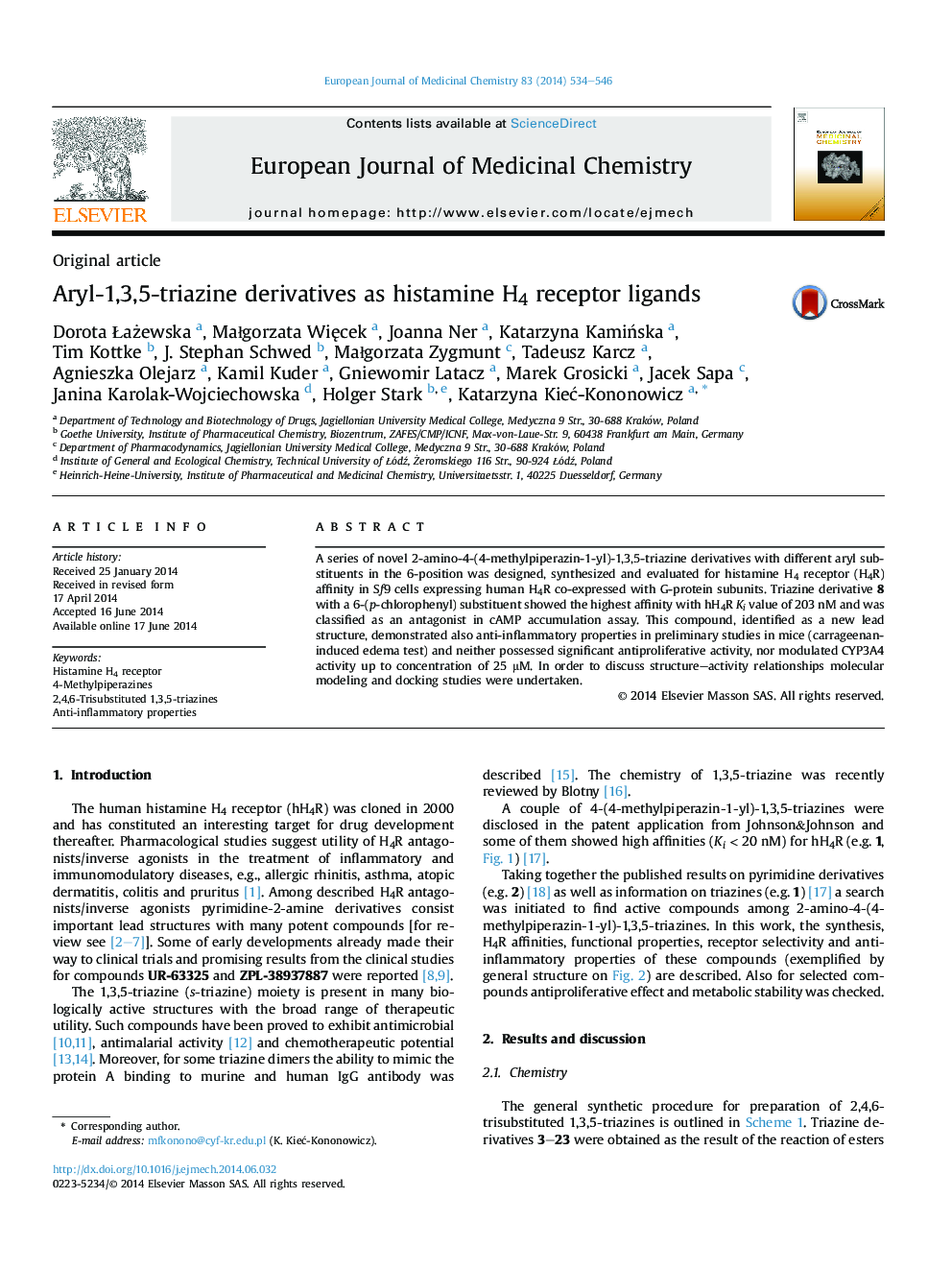 Aryl-1,3,5-triazine derivatives as histamine H4 receptor ligands