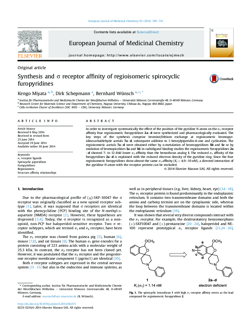 Synthesis and σ receptor affinity of regioisomeric spirocyclic furopyridines