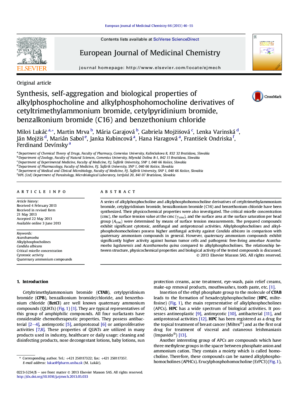 Synthesis, self-aggregation and biological properties of alkylphosphocholine and alkylphosphohomocholine derivatives of cetyltrimethylammonium bromide, cetylpyridinium bromide, benzalkonium bromide (C16) and benzethonium chloride