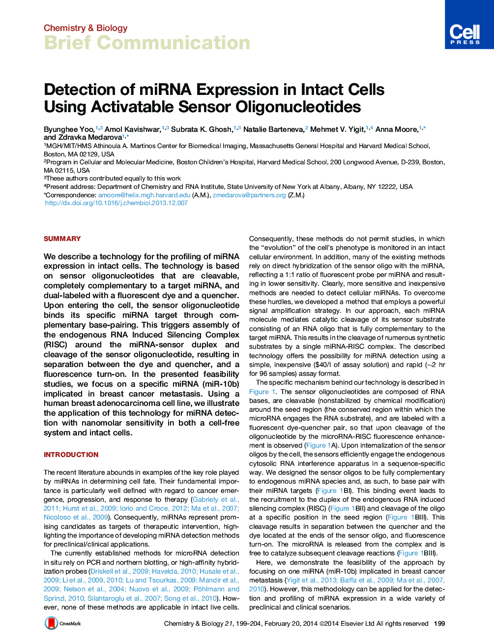 Detection of miRNA Expression in Intact Cells Using Activatable Sensor Oligonucleotides