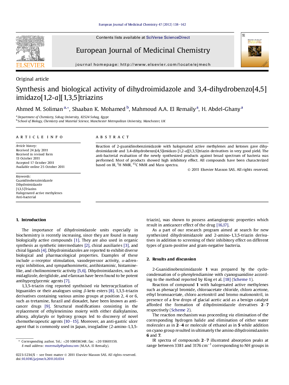 Synthesis and biological activity of dihydroimidazole and 3,4-dihydrobenzo[4,5]imidazo[1,2-a][1,3,5]triazins