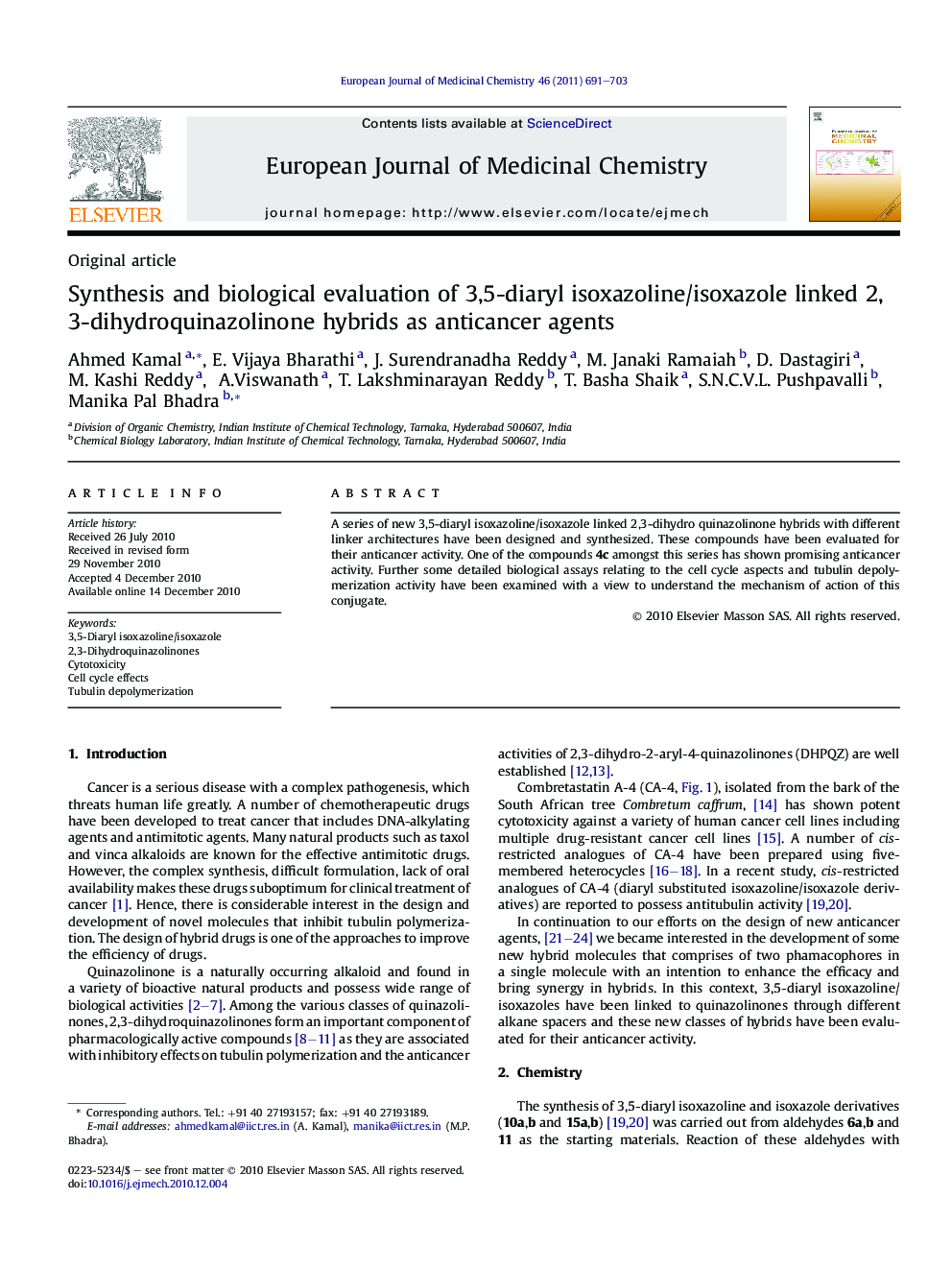 Synthesis and biological evaluation of 3,5-diaryl isoxazoline/isoxazole linked 2,3-dihydroquinazolinone hybrids as anticancer agents