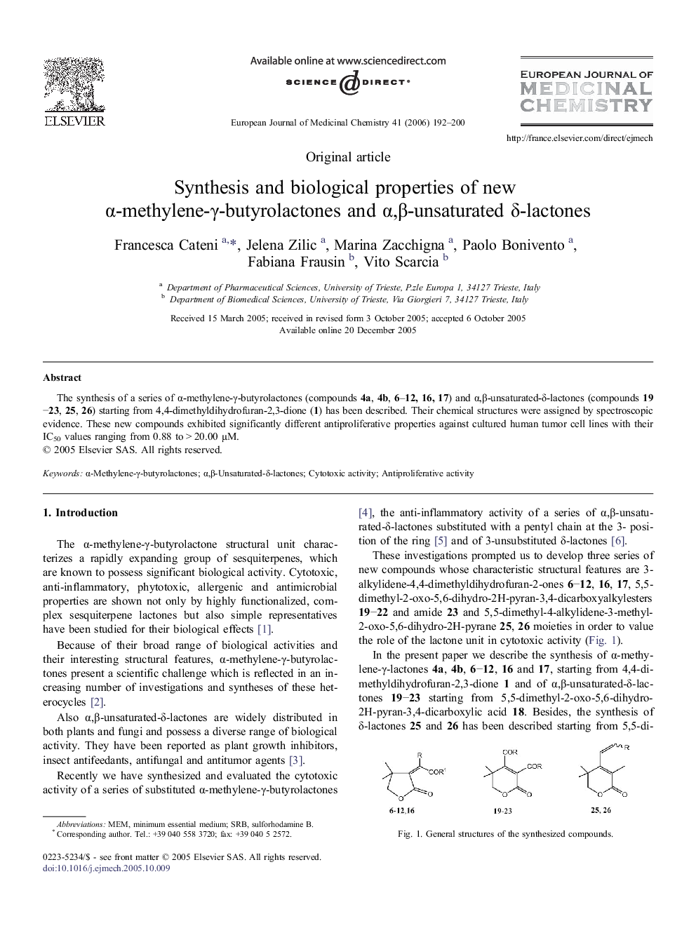 Synthesis and biological properties of new α-methylene-γ-butyrolactones and α,β-unsaturated δ-lactones