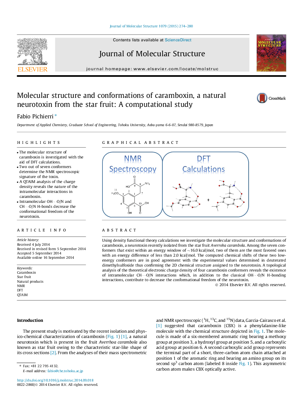 ساختار مولکولی و سازگاری کارامبوکسین، نوروتوکسین طبیعی از میوه ستاره: مطالعه محاسباتی 