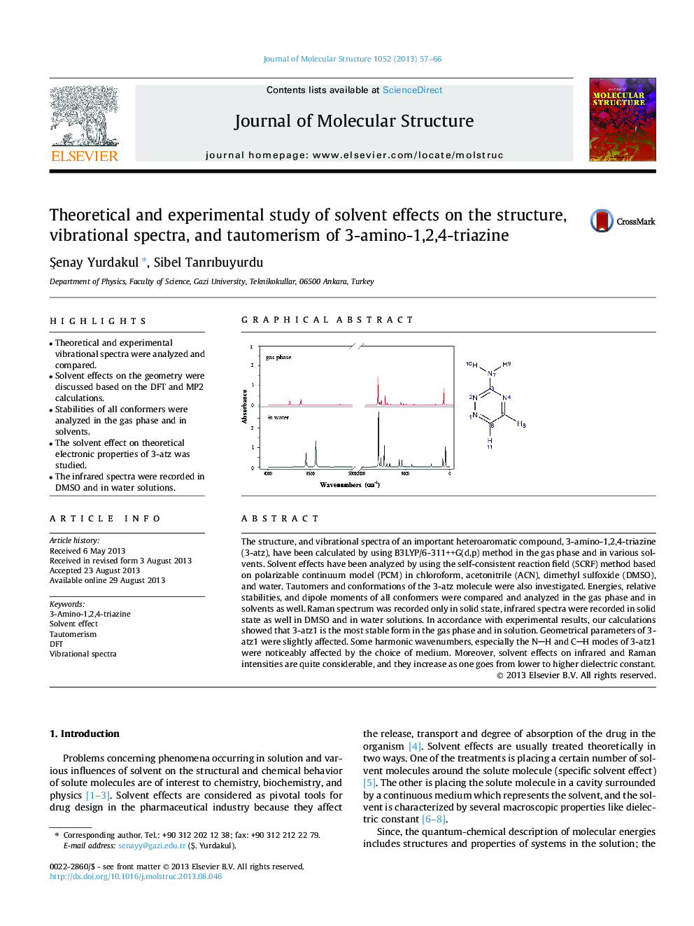 Theoretical and experimental study of solvent effects on the structure, vibrational spectra, and tautomerism of 3-amino-1,2,4-triazine