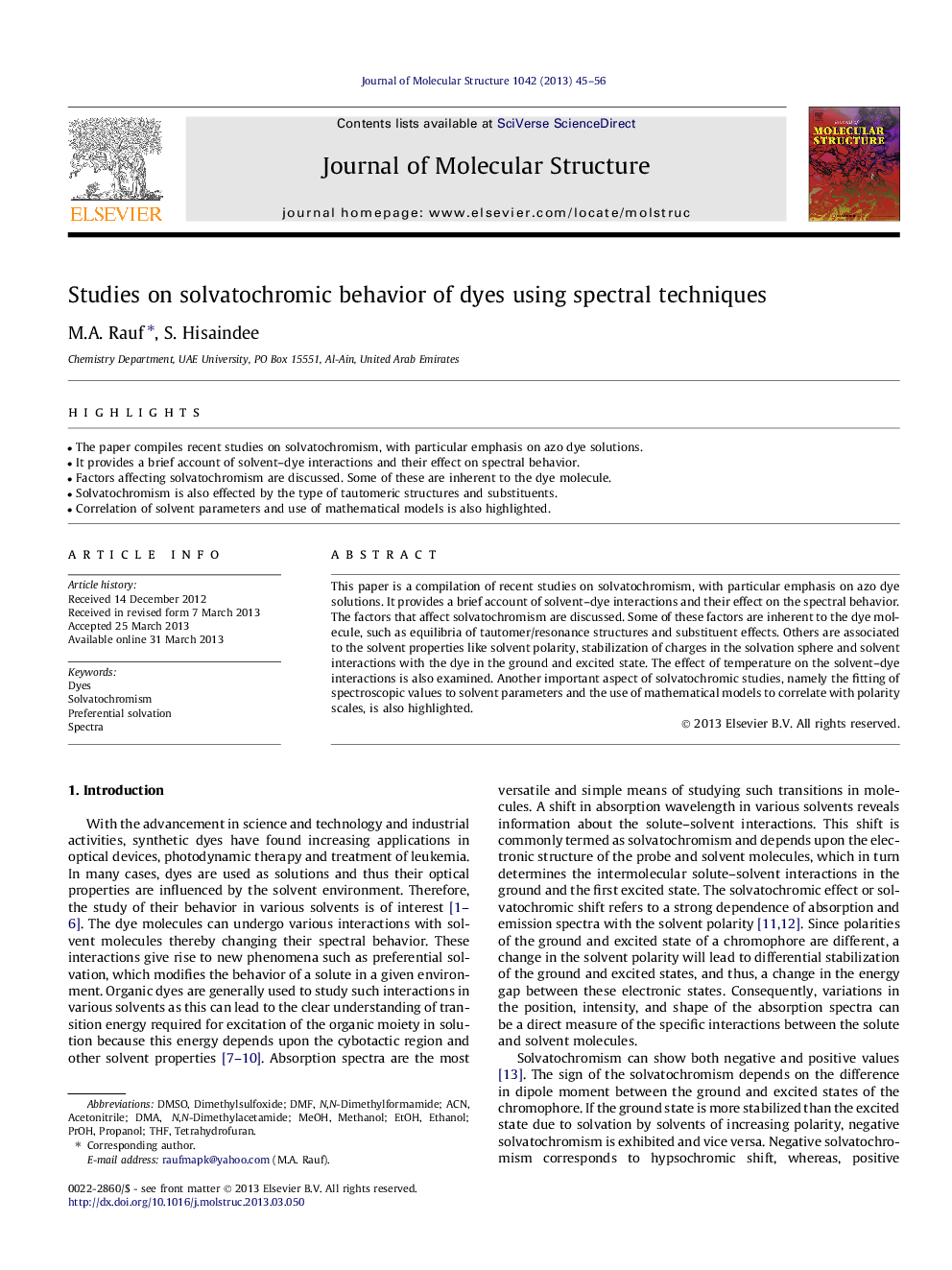 Studies on solvatochromic behavior of dyes using spectral techniques