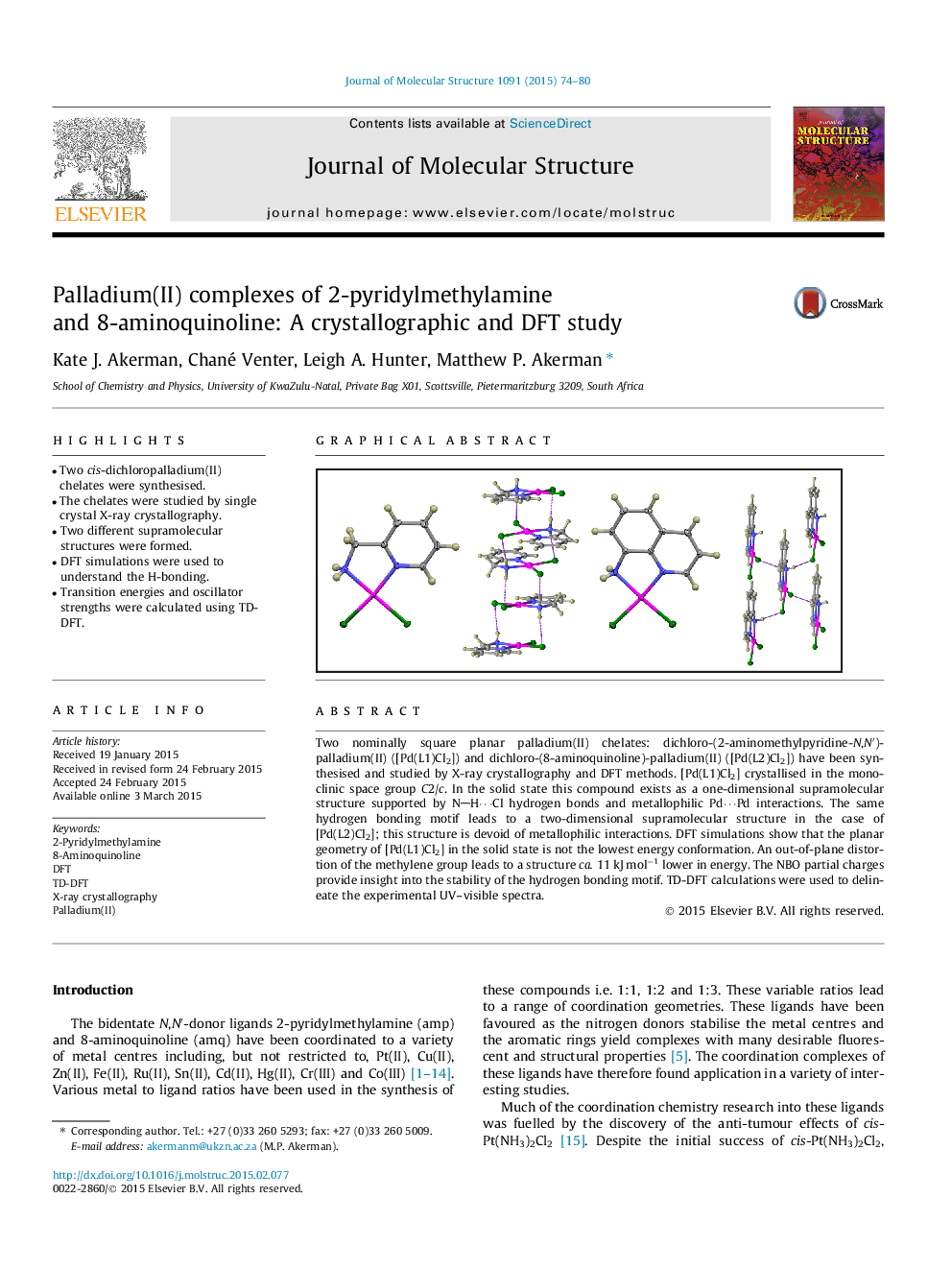 Palladium(II) complexes of 2-pyridylmethylamine and 8-aminoquinoline: A crystallographic and DFT study