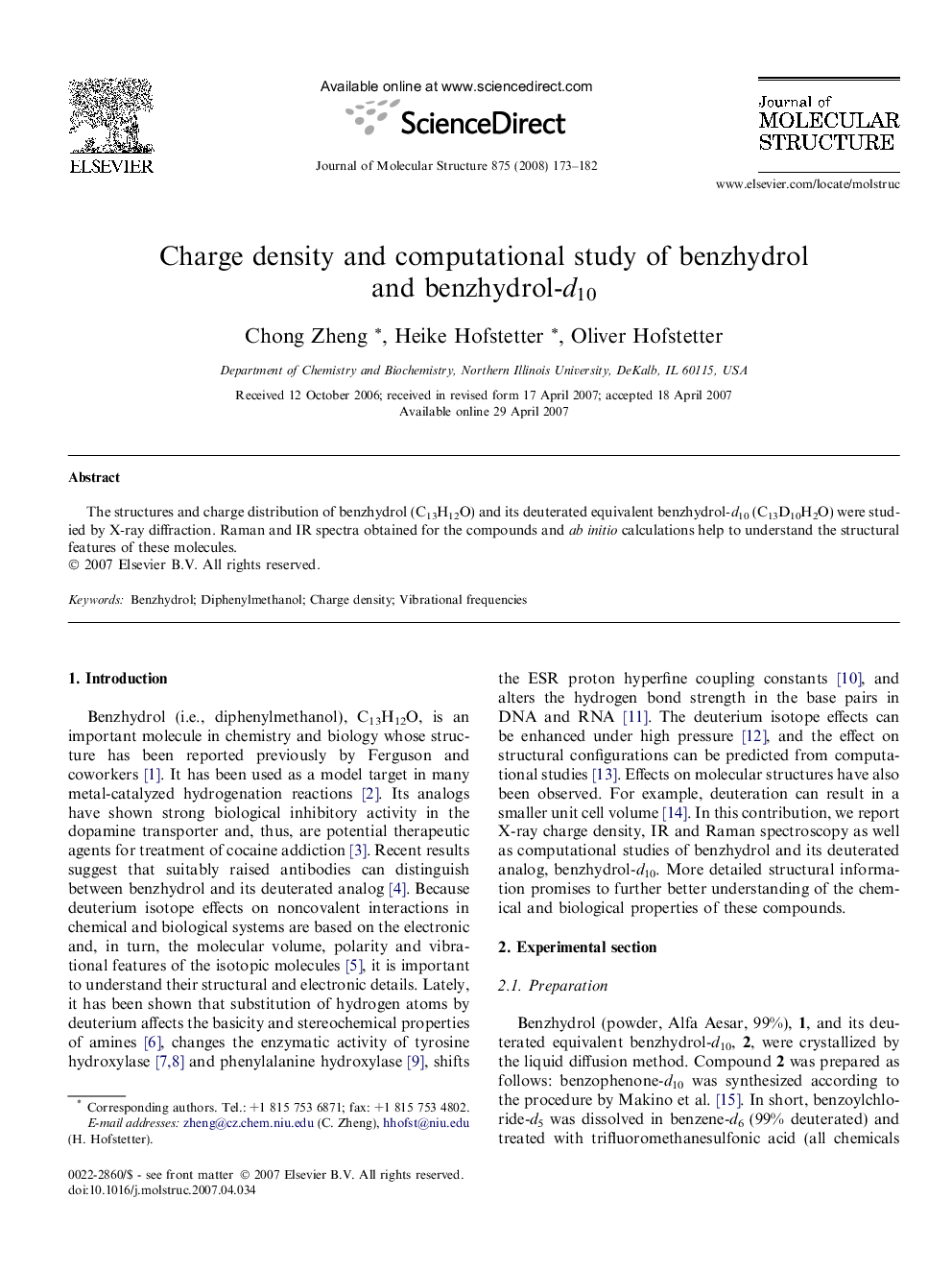 Charge density and computational study of benzhydrol and benzhydrol-d10