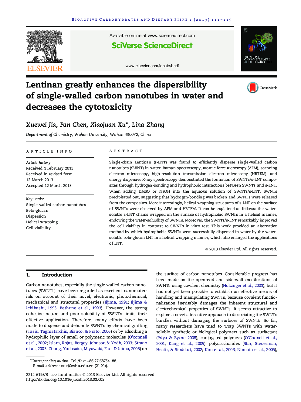 Lentinan greatly enhances the dispersibility of single-walled carbon nanotubes in water and decreases the cytotoxicity