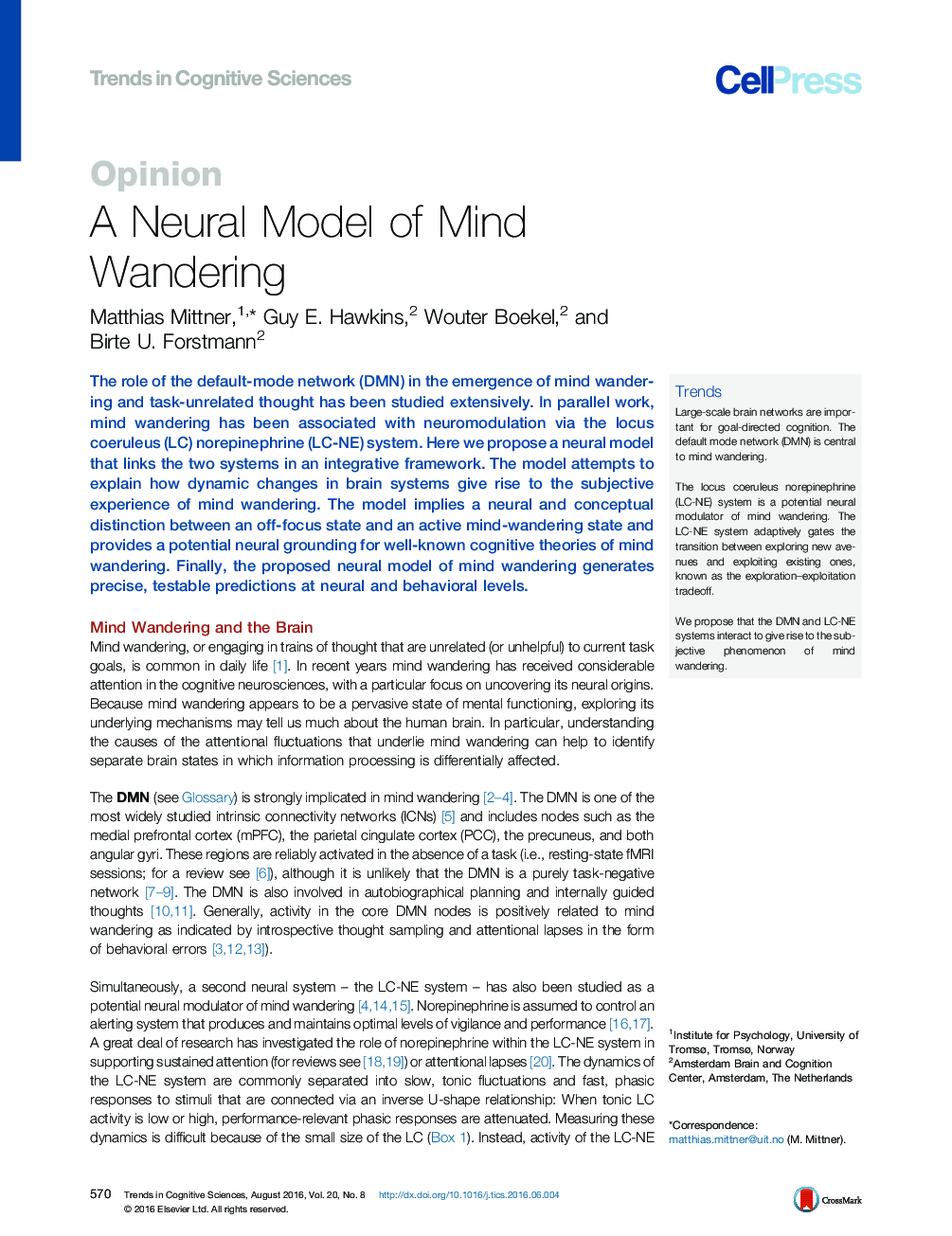 مدل عصبی سرگردانی ذهن 