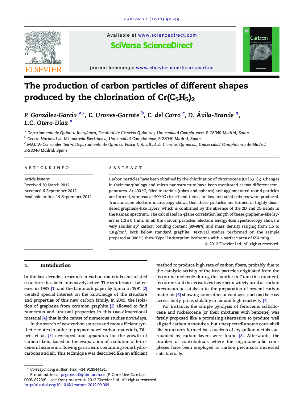 The production of carbon particles of different shapes produced by the chlorination of Cr(C5H5)2