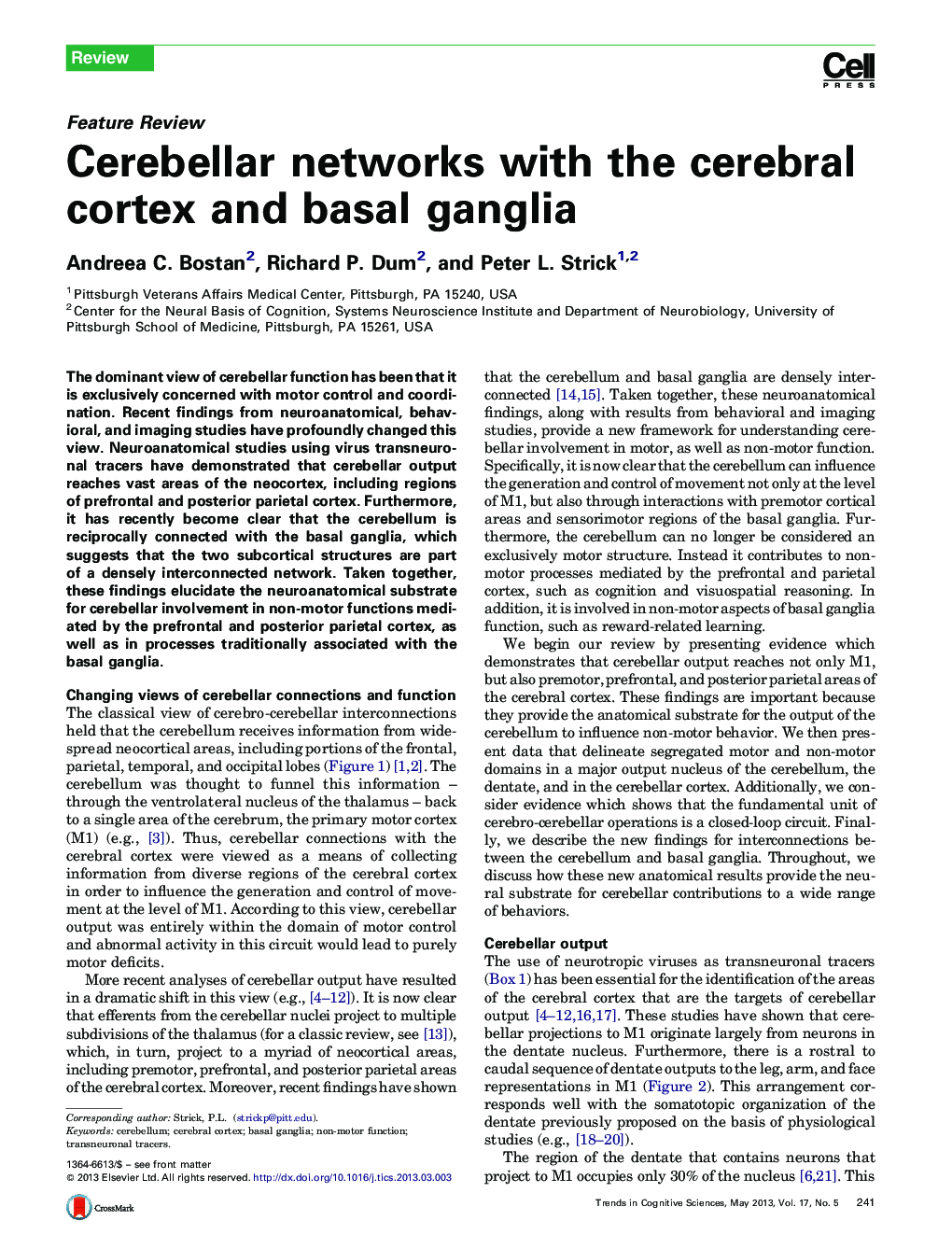Cerebellar networks with the cerebral cortex and basal ganglia