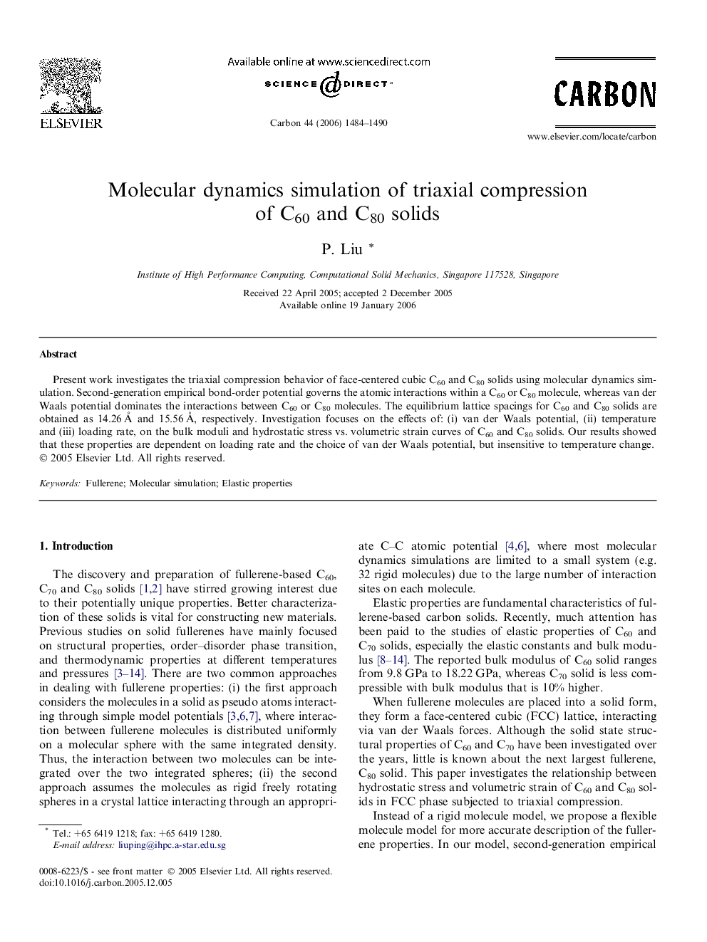 Molecular dynamics simulation of triaxial compression of C60 and C80 solids