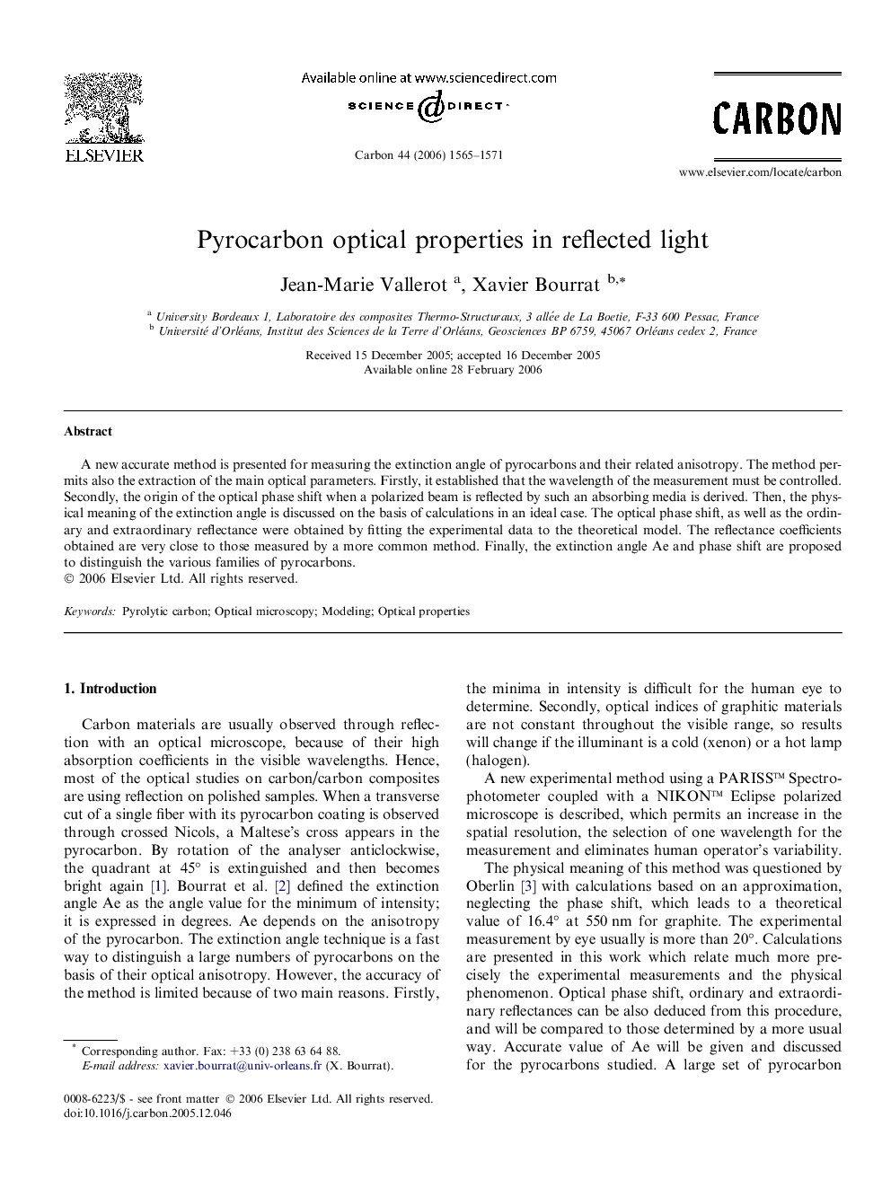 Pyrocarbon optical properties in reflected light