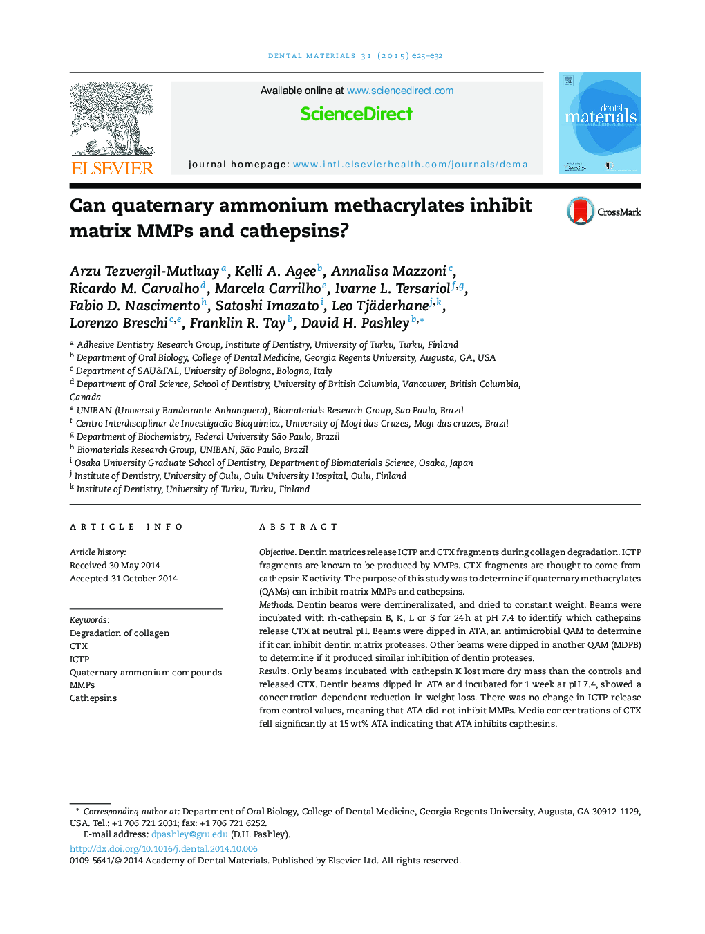 Can quaternary ammonium methacrylates inhibit matrix MMPs and cathepsins?
