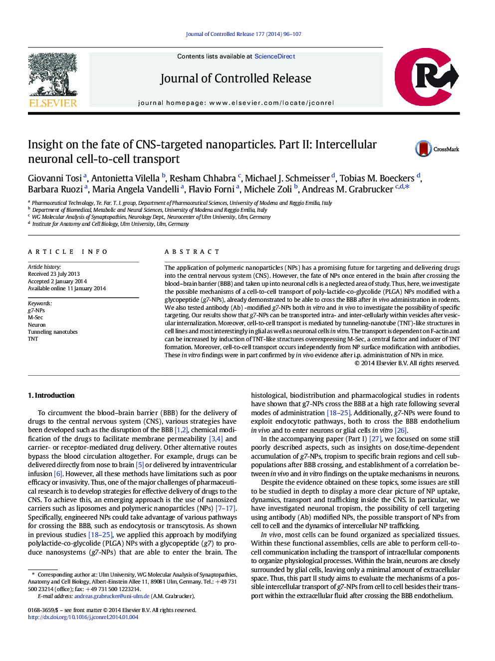 Insight on the fate of CNS-targeted nanoparticles. Part II: Intercellular neuronal cell-to-cell transport