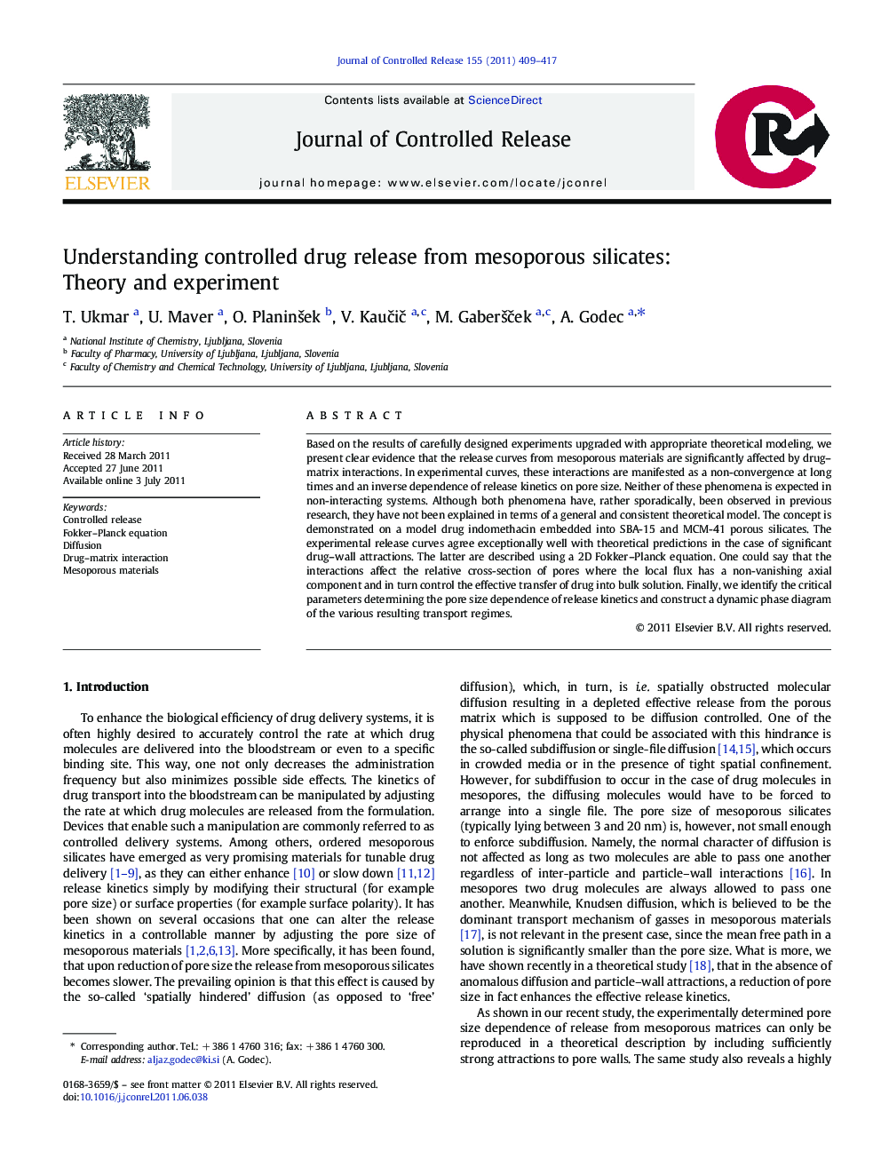 Understanding controlled drug release from mesoporous silicates: Theory and experiment