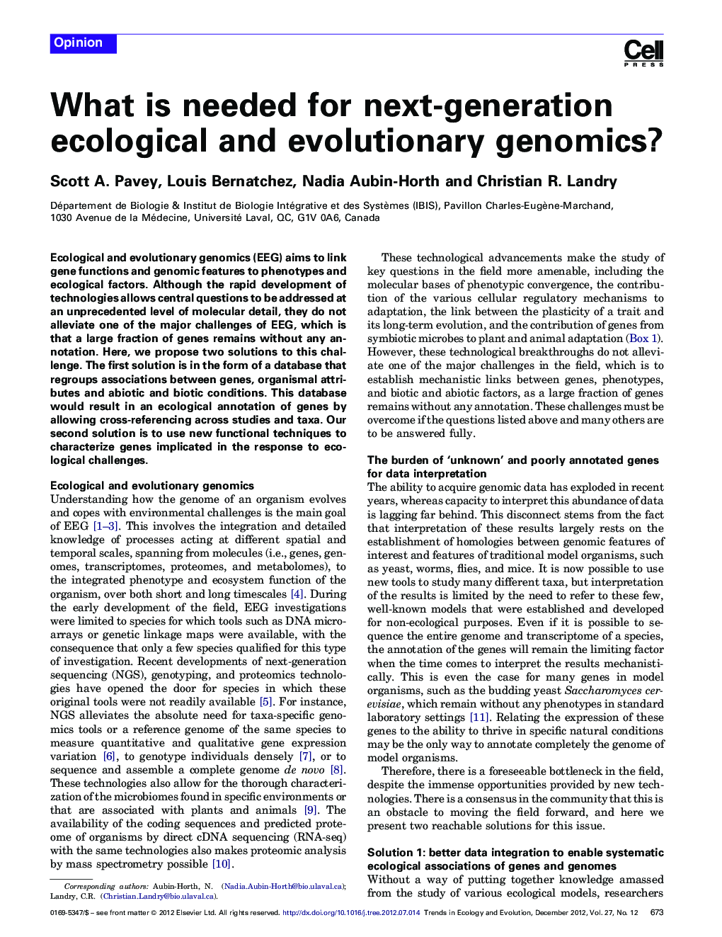 What is needed for next-generation ecological and evolutionary genomics?