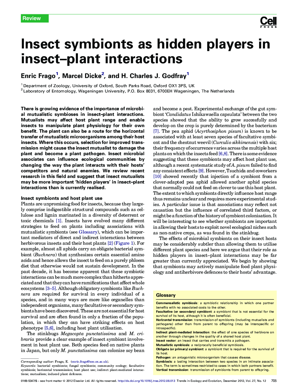 Insect symbionts as hidden players in insect–plant interactions