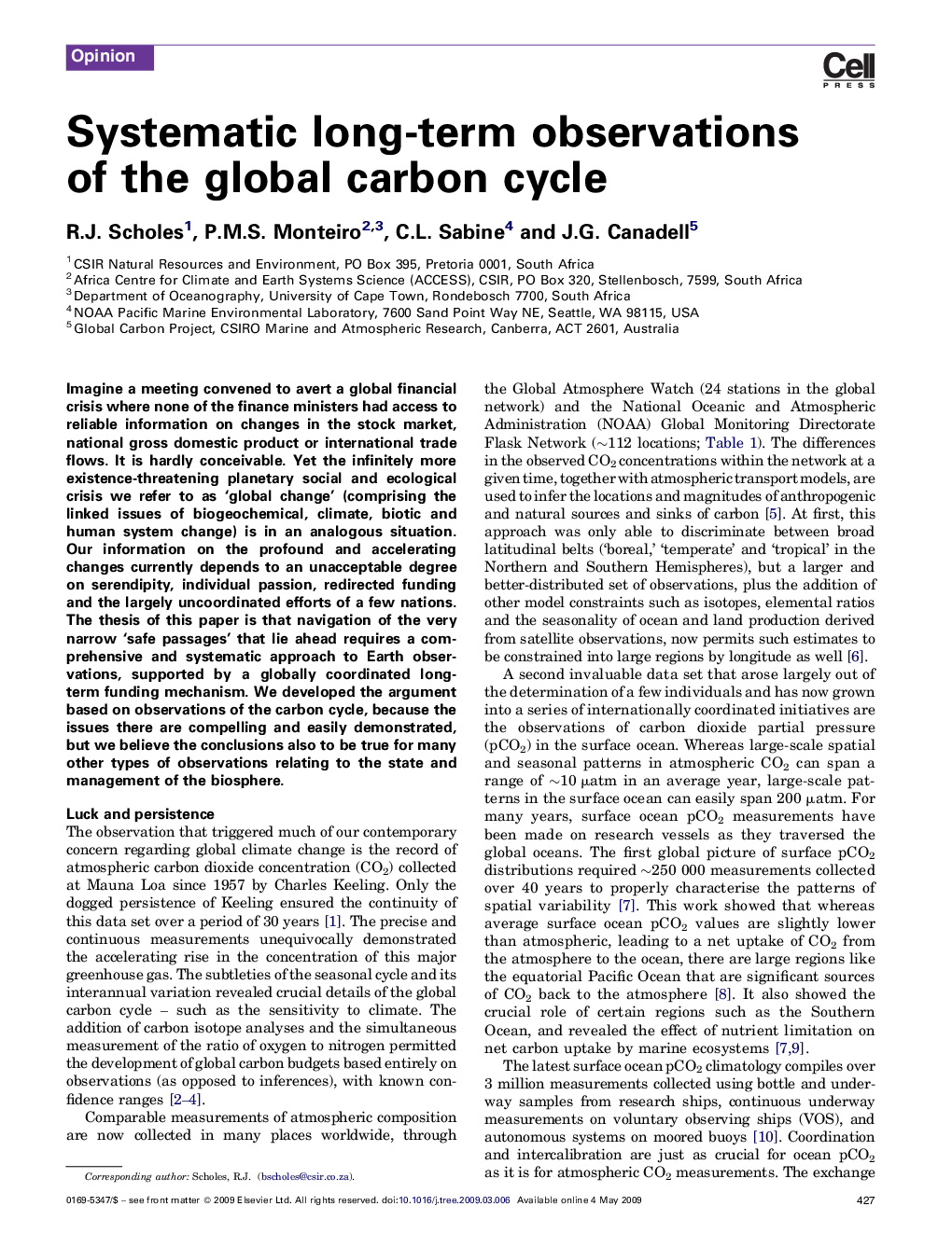 Systematic long-term observations of the global carbon cycle