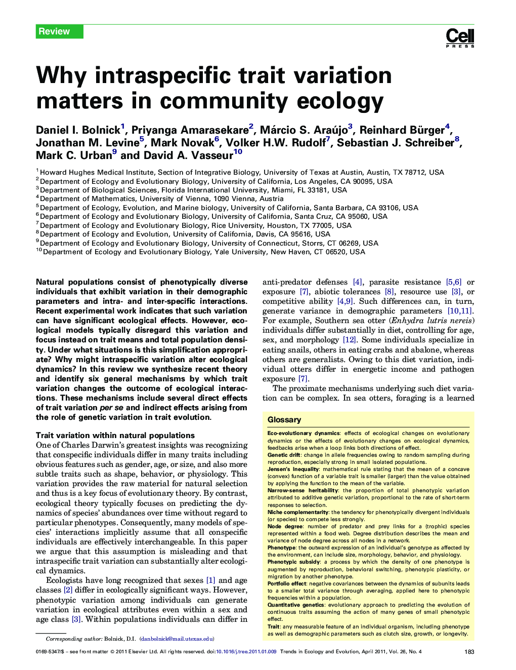 Why intraspecific trait variation matters in community ecology