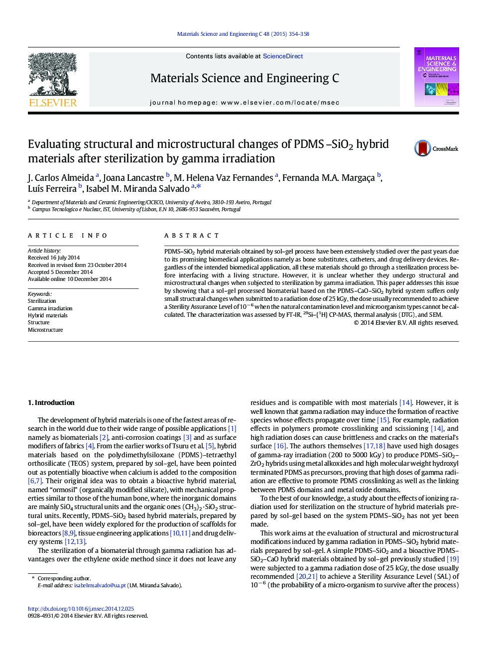 Evaluating structural and microstructural changes of PDMS –SiO2 hybrid materials after sterilization by gamma irradiation