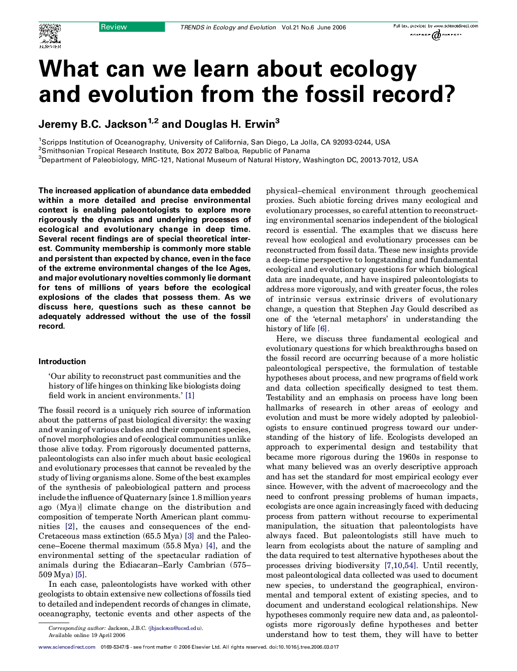 What can we learn about ecology and evolution from the fossil record?