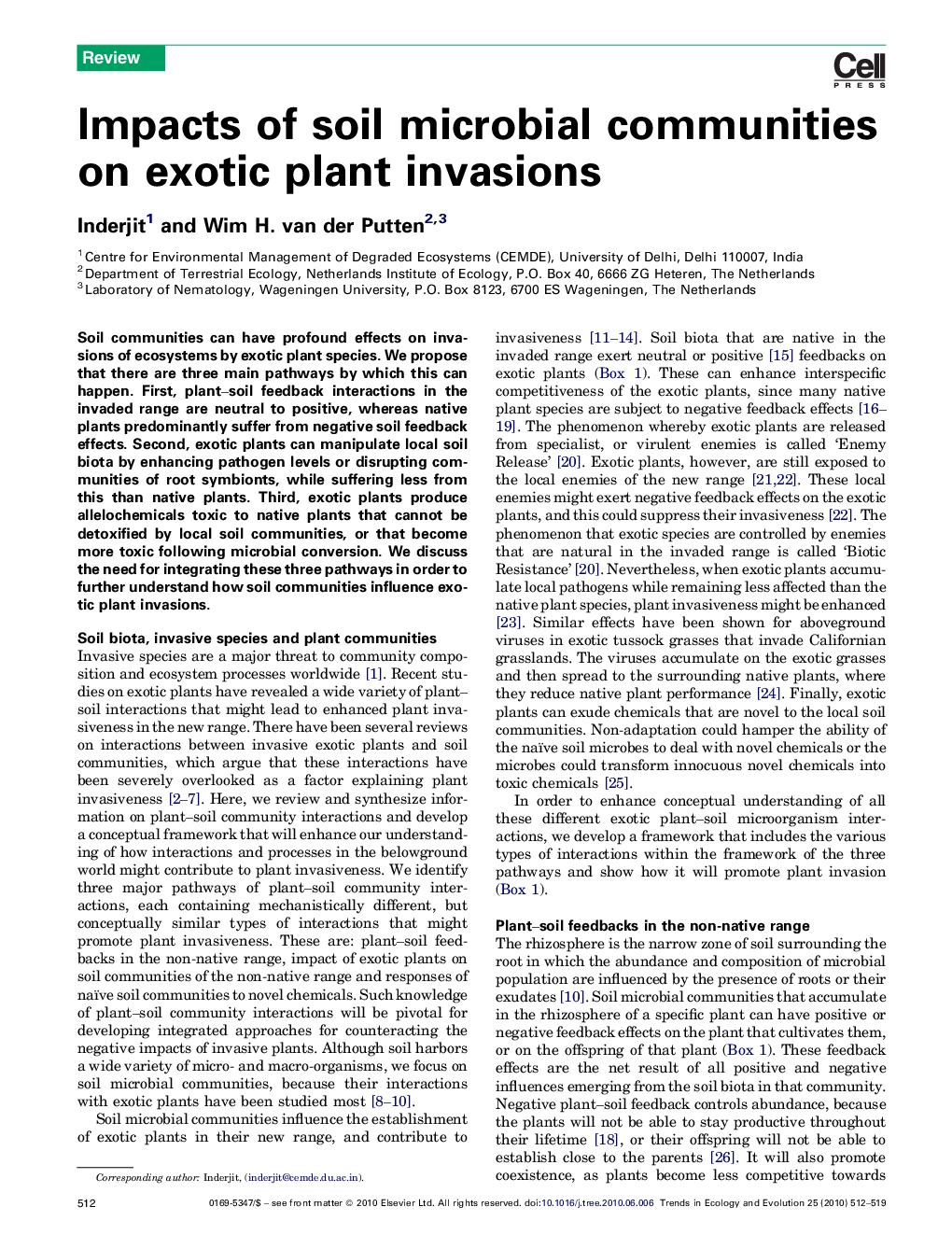 Impacts of soil microbial communities on exotic plant invasions