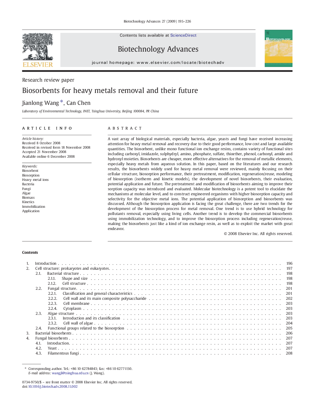 Biosorbents for heavy metals removal and their future