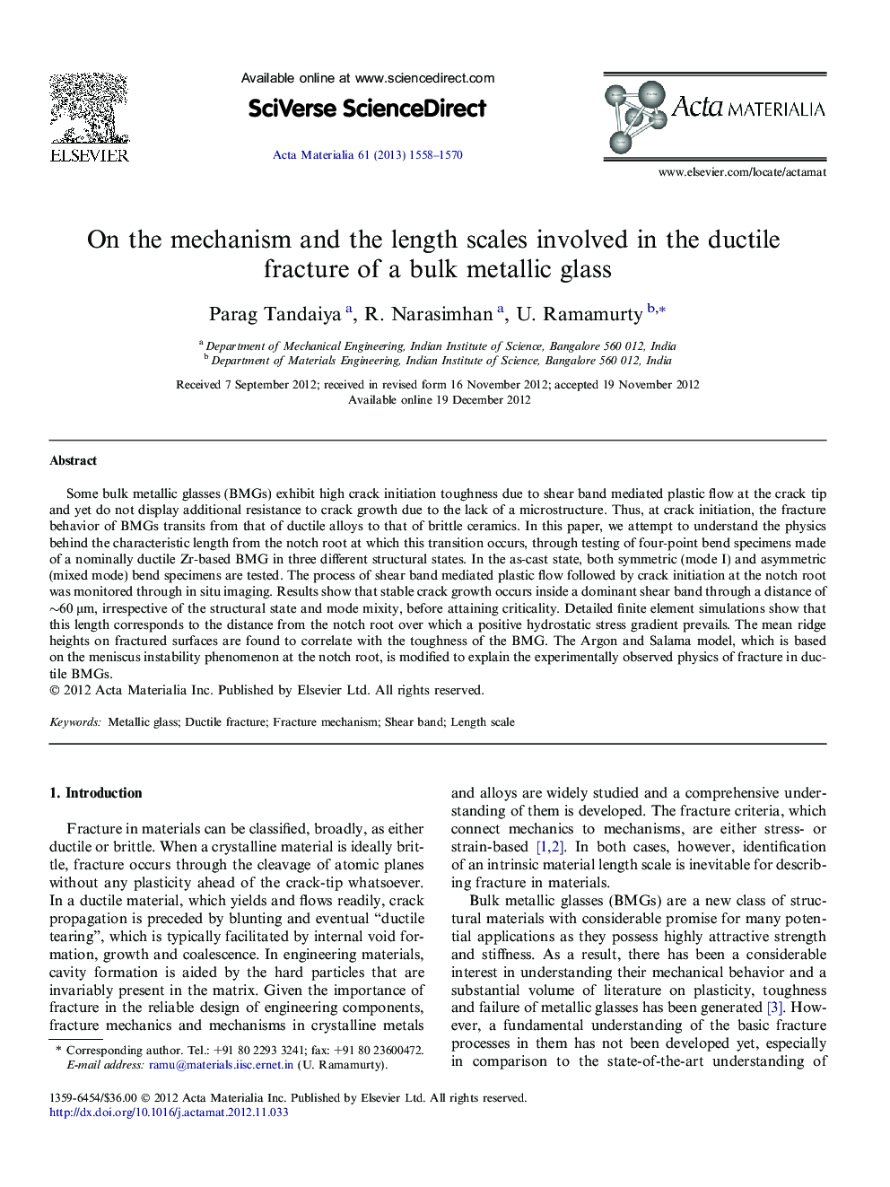 On the mechanism and the length scales involved in the ductile fracture of a bulk metallic glass