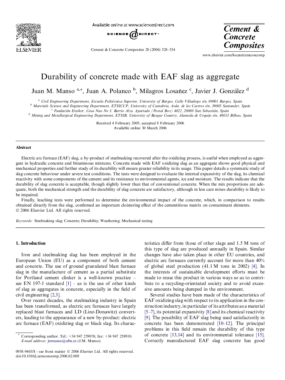 Durability of concrete made with EAF slag as aggregate