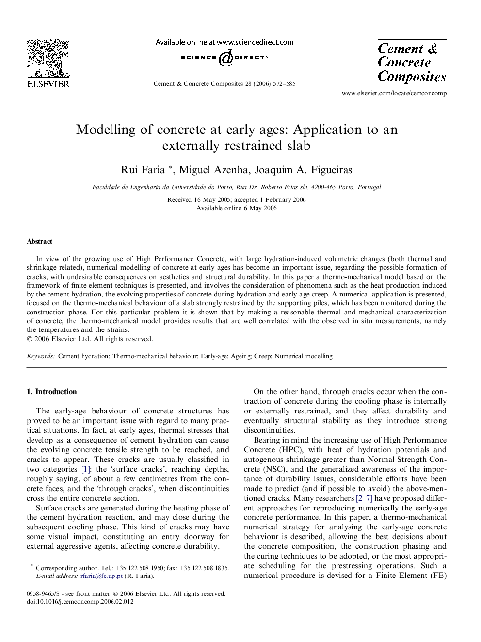 Modelling of concrete at early ages: Application to an externally restrained slab