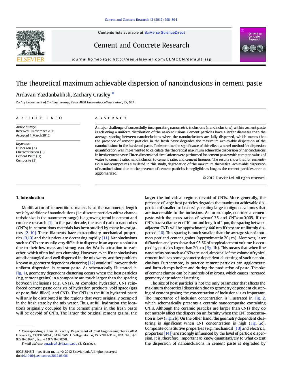 The theoretical maximum achievable dispersion of nanoinclusions in cement paste