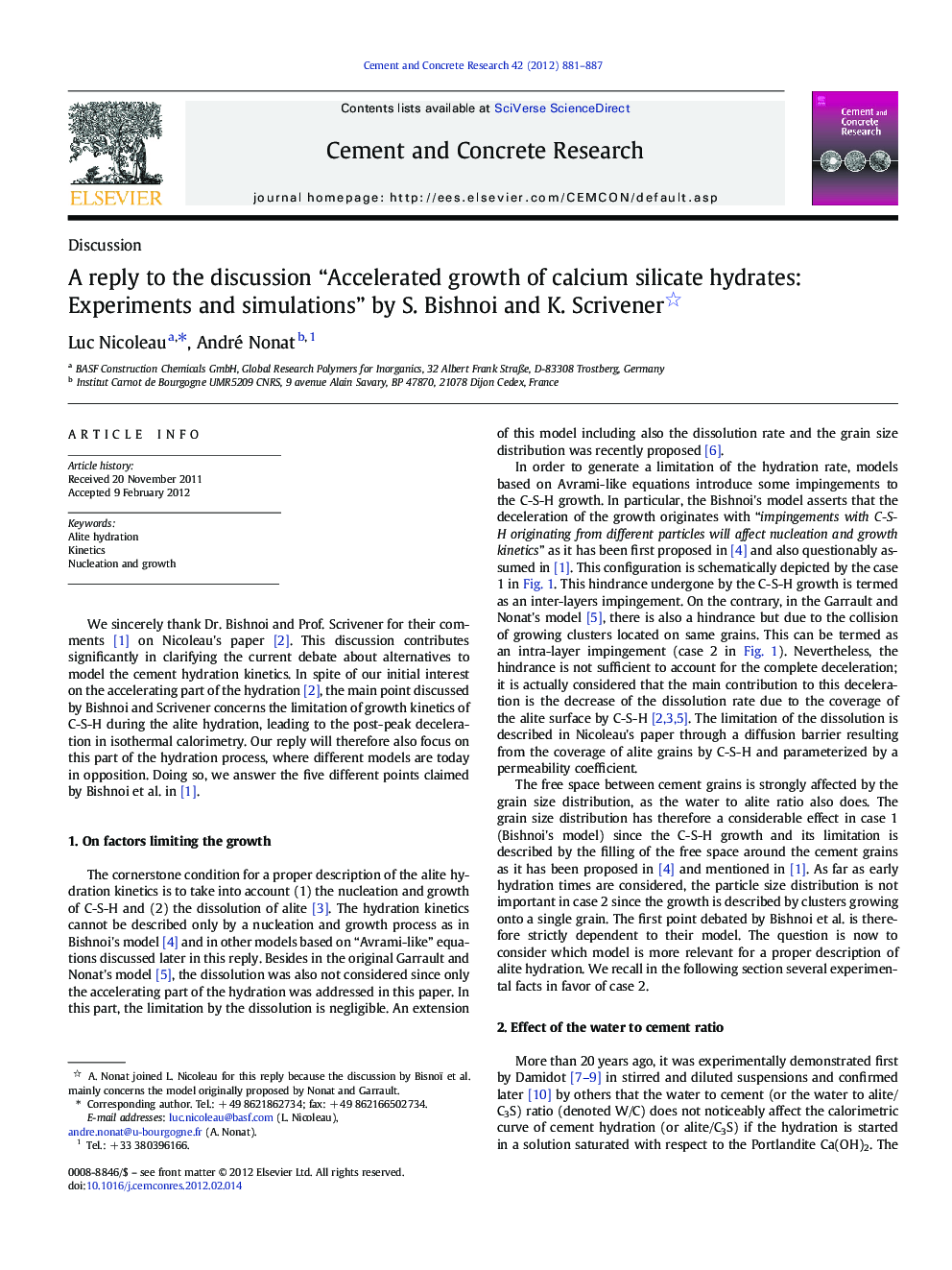 A reply to the discussion “Accelerated growth of calcium silicate hydrates: Experiments and simulations” by S. Bishnoi and K. Scrivener