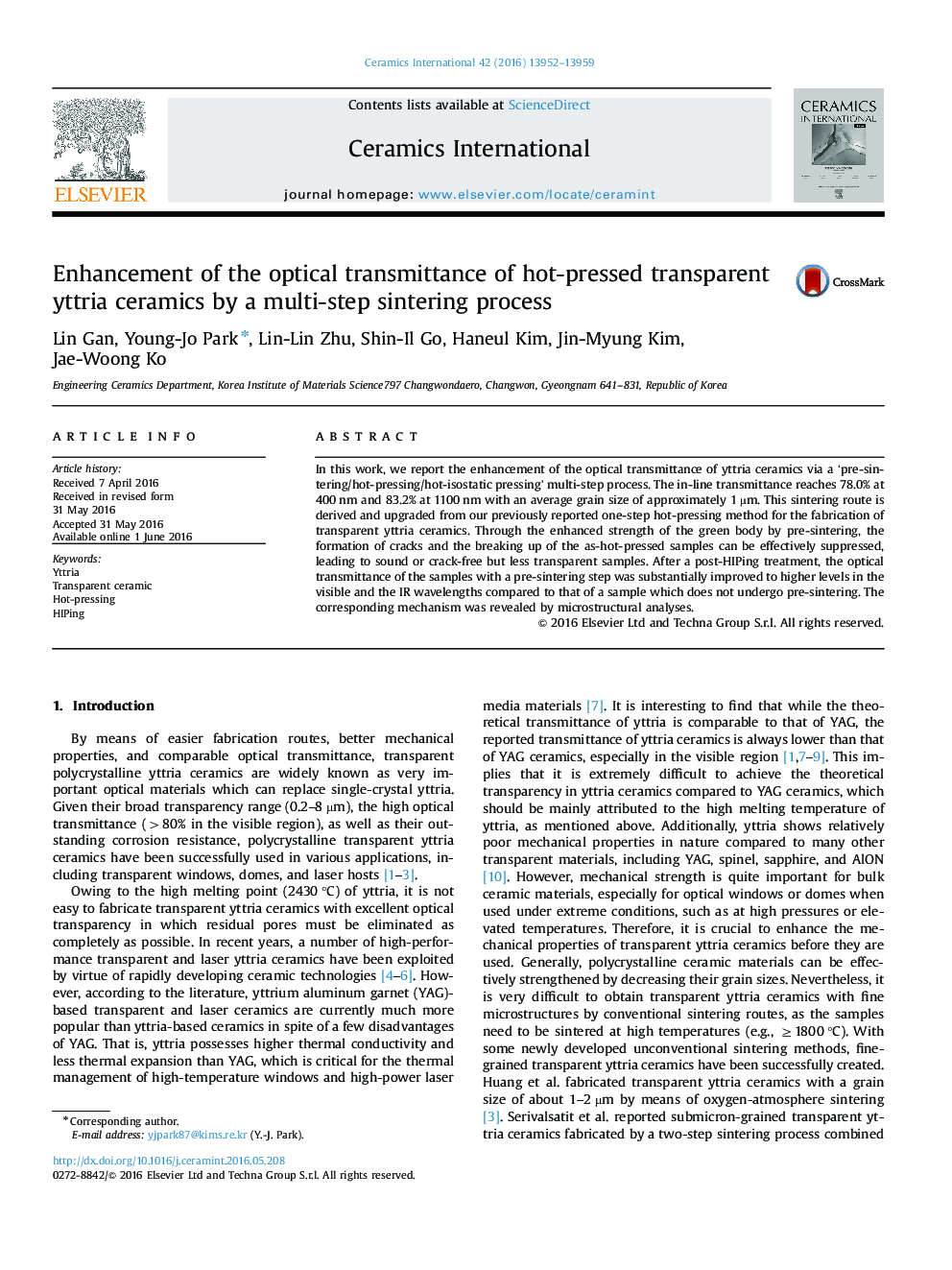 Enhancement of the optical transmittance of hot-pressed transparent yttria ceramics by a multi-step sintering process