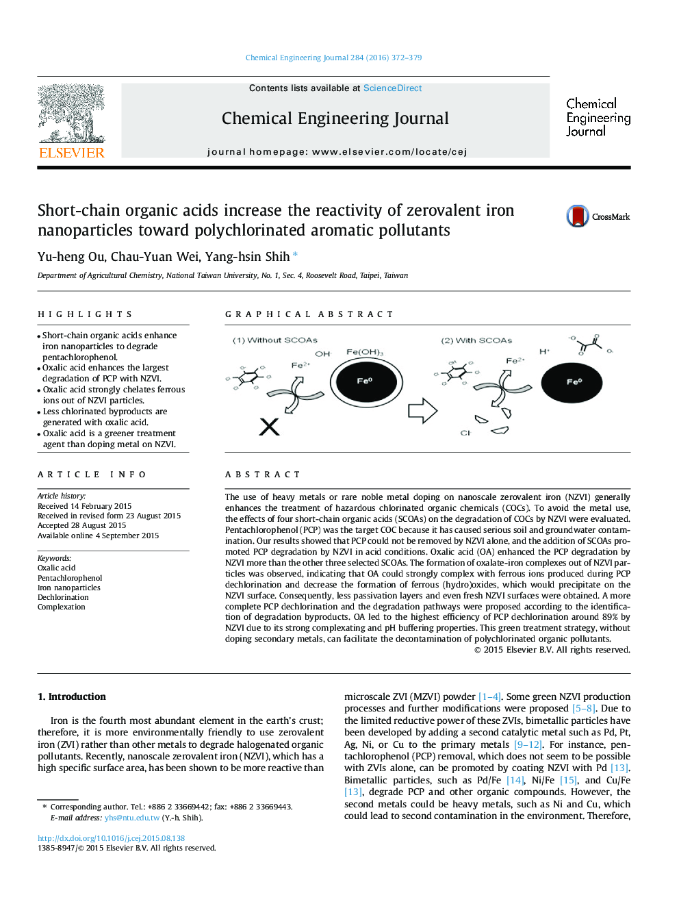 اسید های ارگانیک زنجیره ای واکنش پذیری نانوذرات آهن زورووالنتی را به سمت آلاینده های آروماتیک پلی مچلر تبدیل می کنند 