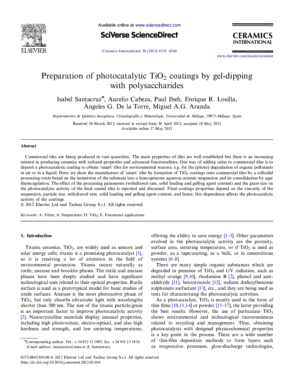 Preparation of photocatalytic TiO2 coatings by gel-dipping with polysaccharides