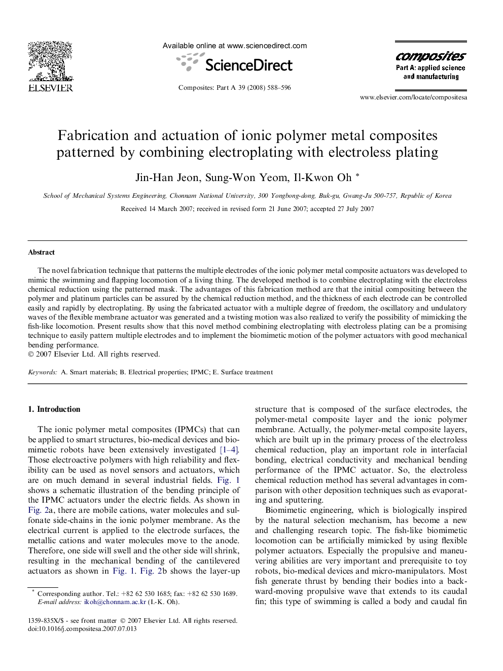 Fabrication and actuation of ionic polymer metal composites patterned by combining electroplating with electroless plating