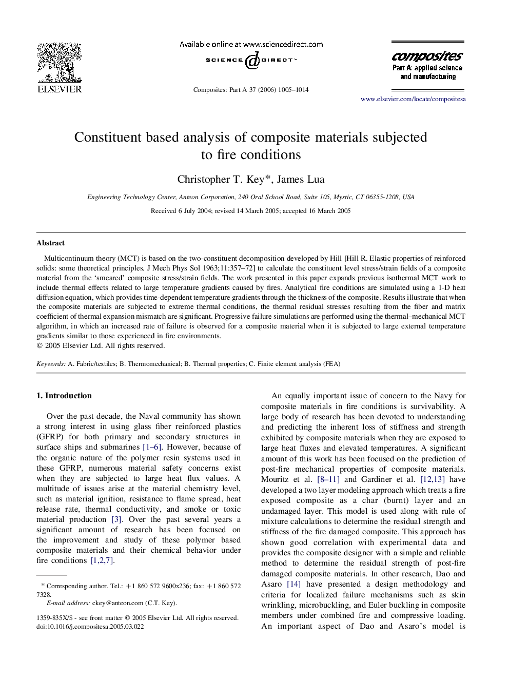 Constituent based analysis of composite materials subjected to fire conditions