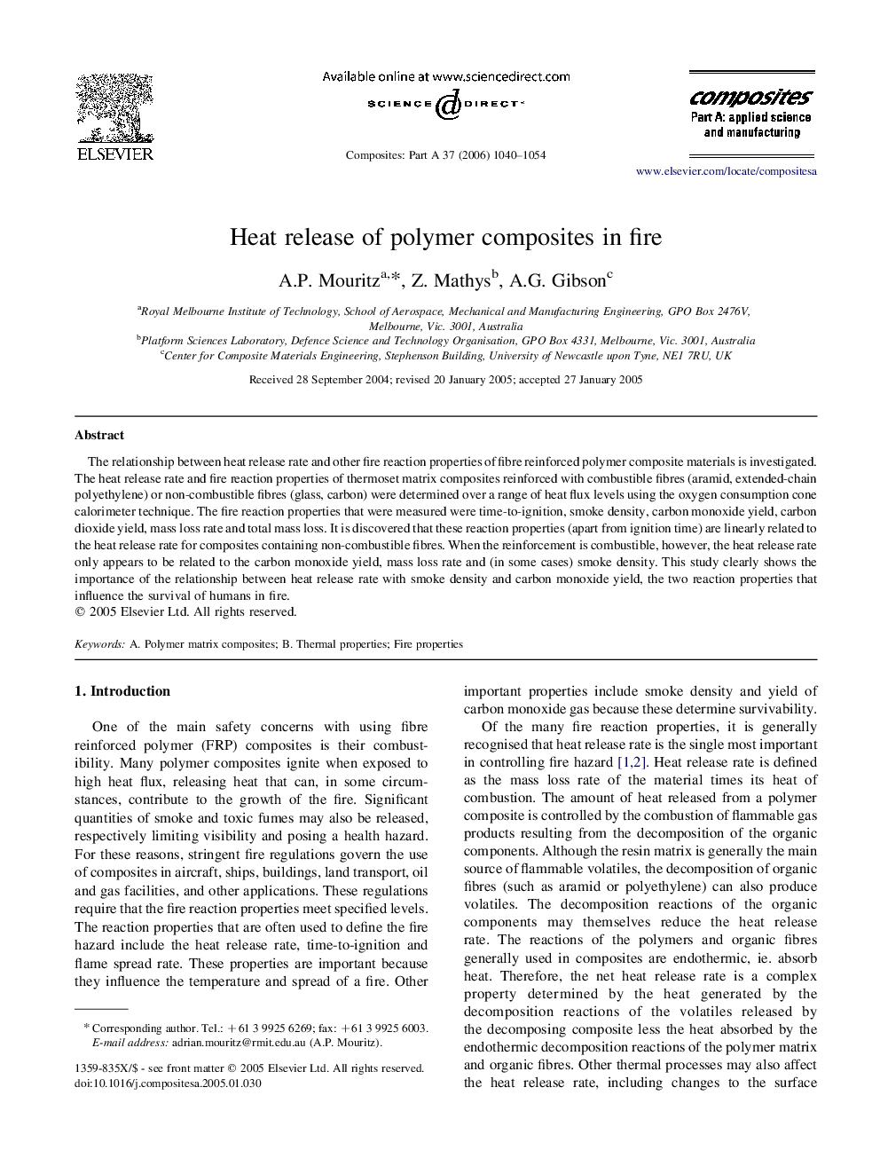 Heat release of polymer composites in fire