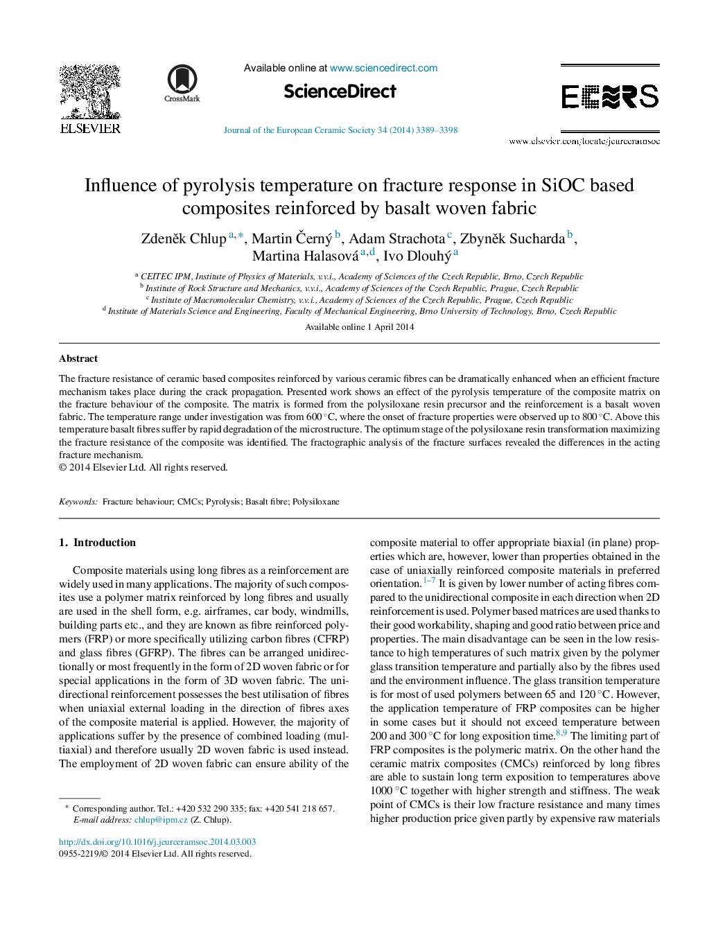 Influence of pyrolysis temperature on fracture response in SiOC based composites reinforced by basalt woven fabric