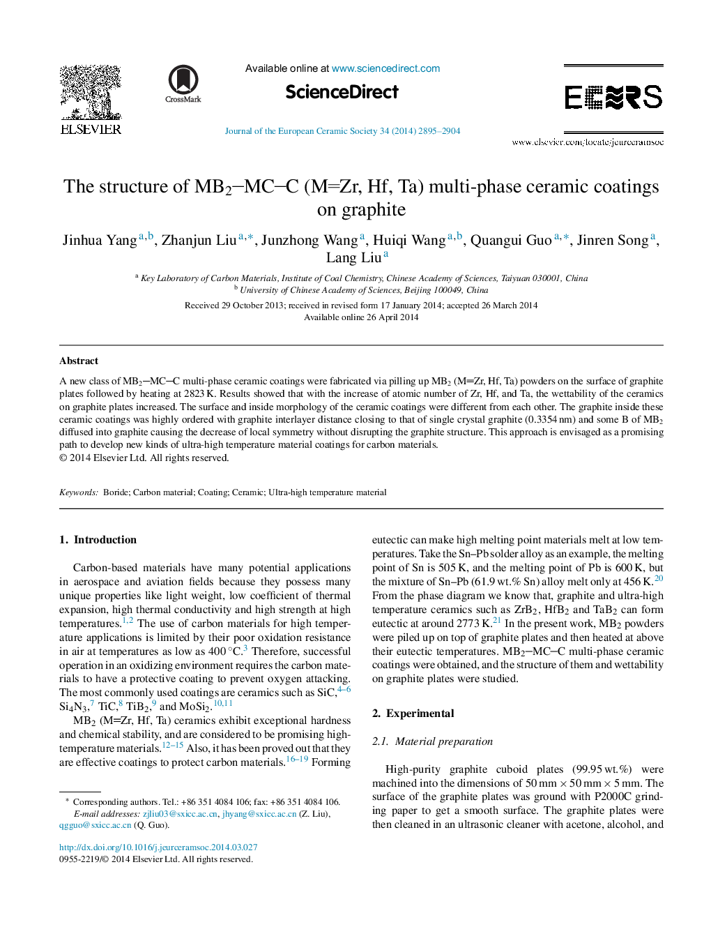 The structure of MB2MCC (MZr, Hf, Ta) multi-phase ceramic coatings on graphite